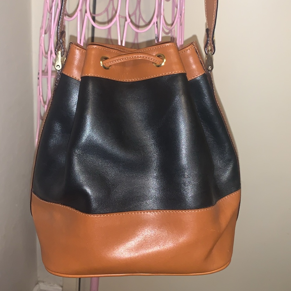 Italian Venice Simplon Orient Express Leather Bucket Bag/dustbag Black & Brown - Picture 6 of 11